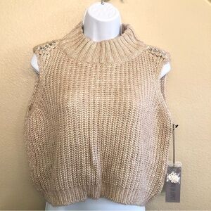 Jennifer Lopez Urban Allure Mock Neck Chain Detail Sleeveless Crop Knit Sweater